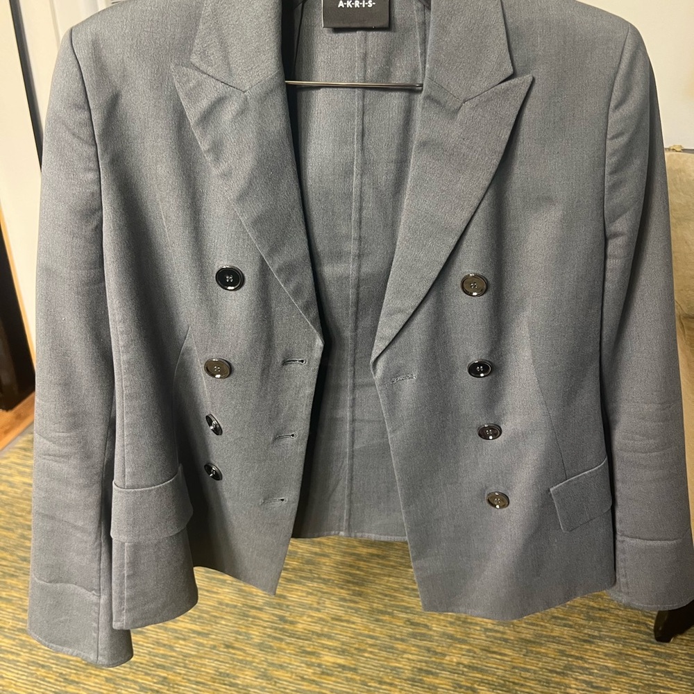 Akris Gray Double-Breasted Blazer silk/wool blend